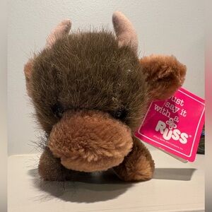 Vintage Russ Plush Buffalo Toy in Brown and Tan